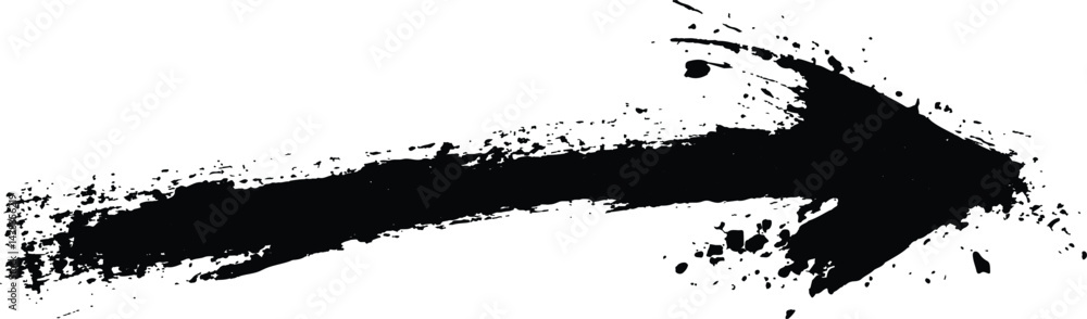 Obraz premium A bold black arrow created with brush strokes transparent white background. Black arrow marker isolated with a hand-drawn effect on a white background. Arrow marker isolated mark hand draw 