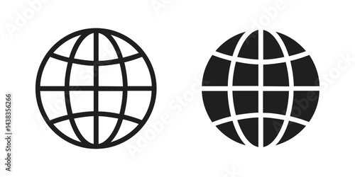 World globe grid icon set, Earth longitude and latitude line, set Earth globe hemispheres, linear striped globes in outline and solid style
