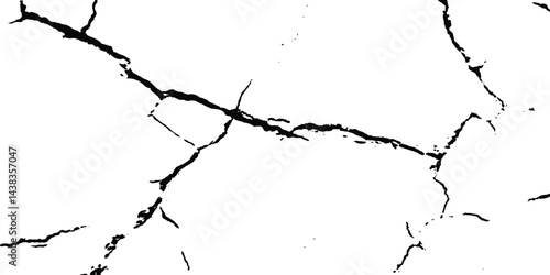 Black and white cracks illustration transparent white background. Black cracks on a white background. Cracks texture for design. Abstract illustration texture of cracks, chips