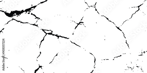 Black and white cracks illustration transparent white background. Black cracks on a white background. Cracks texture for design. Abstract illustration texture of cracks, chips
