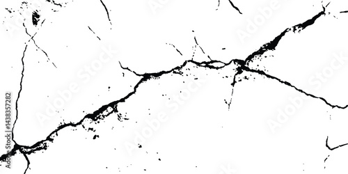 Black and white cracks illustration transparent white background. Black cracks on a white background. Cracks texture for design. Abstract illustration texture of cracks, chips