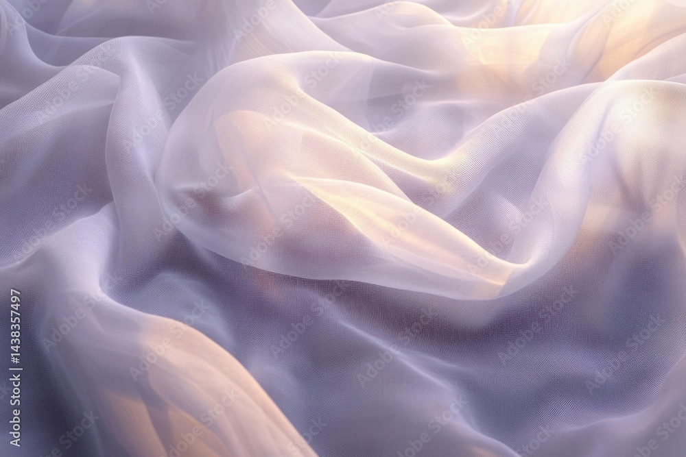 Soft, sheer fabric draped elegantly, catching the light; a delicate, ethereal texture. Soft, sheer fabric draped elegantly, catching the light; a delicate, ethereal texture.