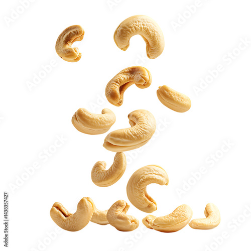 Cashews with half slice falling and floating milk splash