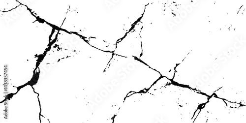 Black and white cracks illustration transparent white background. Black cracks on a white background. Cracks texture for design. Abstract illustration texture of cracks, chips