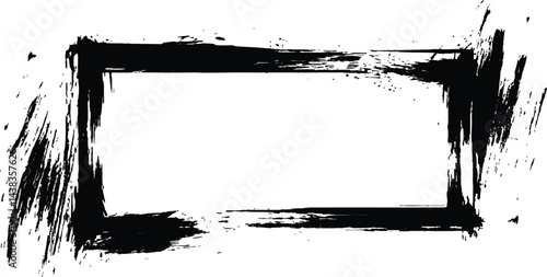 Vector black square grunge frame on a transparent background. 