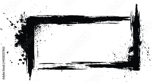 Vector black square grunge frame on a transparent background. 