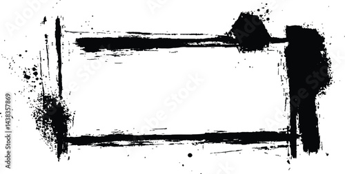 Vector black square grunge frame on a transparent background. 