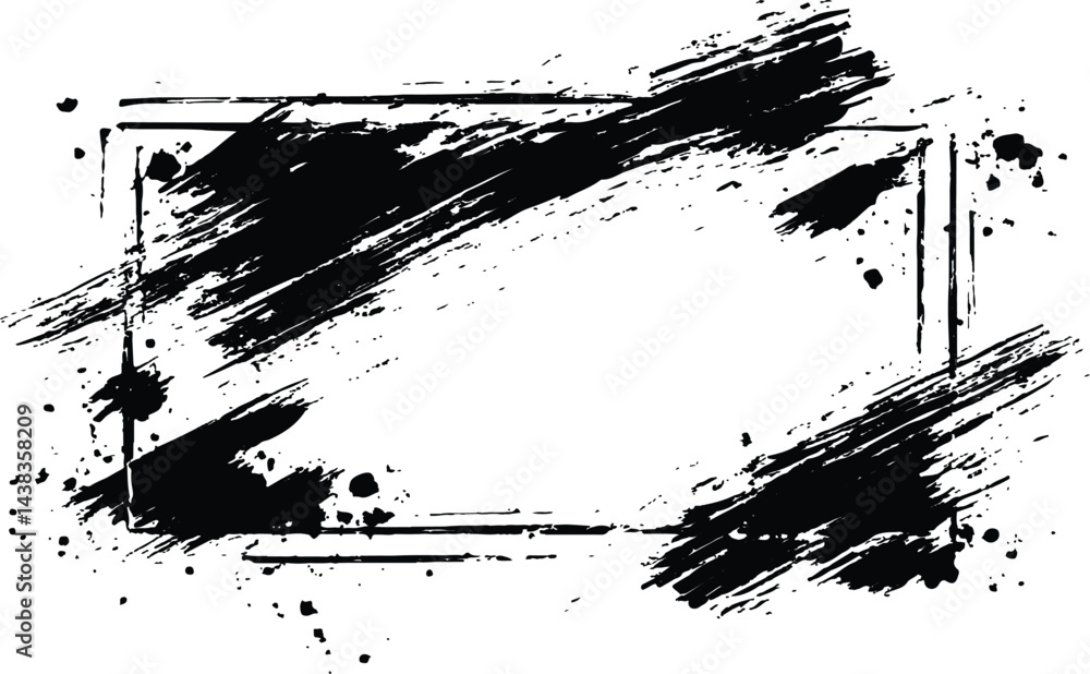 Obraz premium Vector black square grunge frame on a transparent background. 