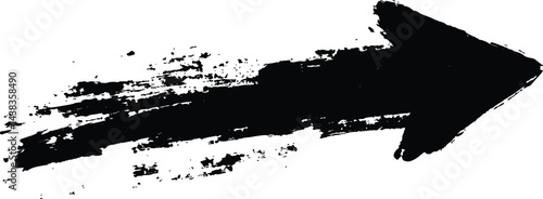 A bold black arrow created with brush strokes 
transparent white background. Black arrow marker isolated with a hand-drawn effect on a white background. Arrow marker isolated mark hand draw

