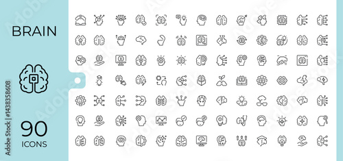 Brain related icon set. Contains such icons as psychology, mental, storm, ai and more. Mental modern vector illustration. Head icon pack. Pixel perfect. Vector collections.