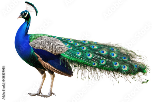 Stunning Male Peacock Displaying Vibrant Feathers in Natural Habitat on transparent background