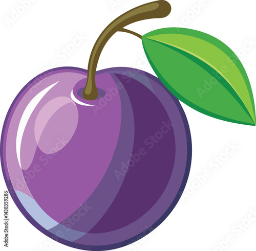 A detailed vector art illustration of a ripe plum fruit, showcasing vibrant colors and intricate shading for a realistic look.
