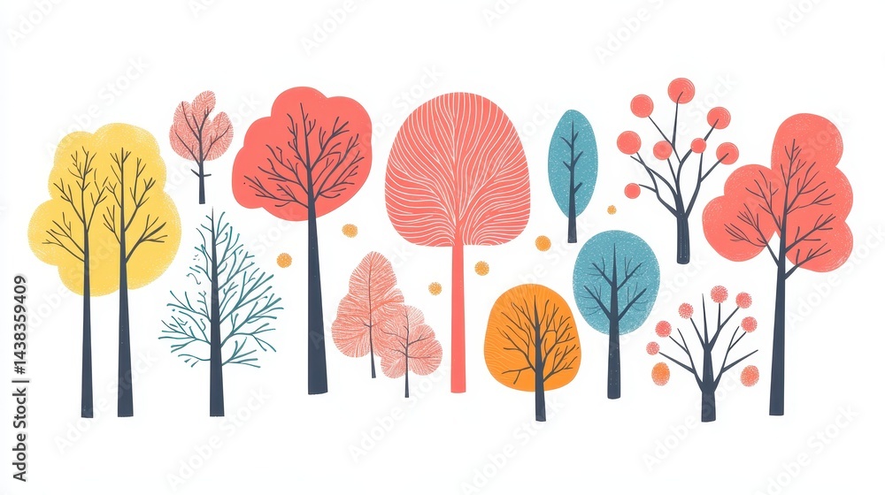Collection of stylized autumn trees