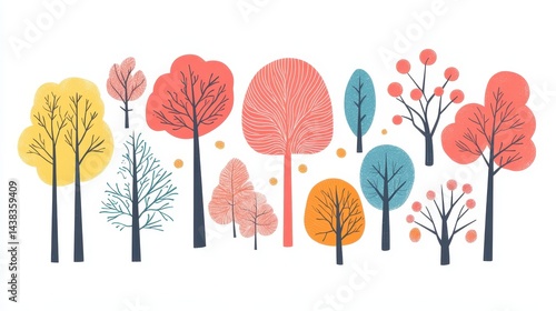 Obraz na płótnie Collection of stylized autumn trees w salonie
