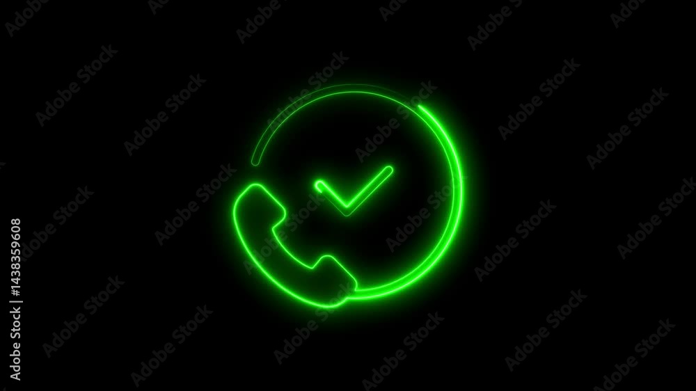 Green neon phone call success icon animation isolated on black background Green neon phone call success icon animation isolated on black background