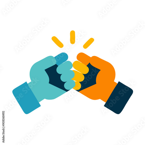 Two hands fist bumping in a colorful and playful illustration  