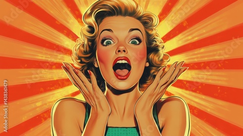 Retro pop art woman shout sale loud bright