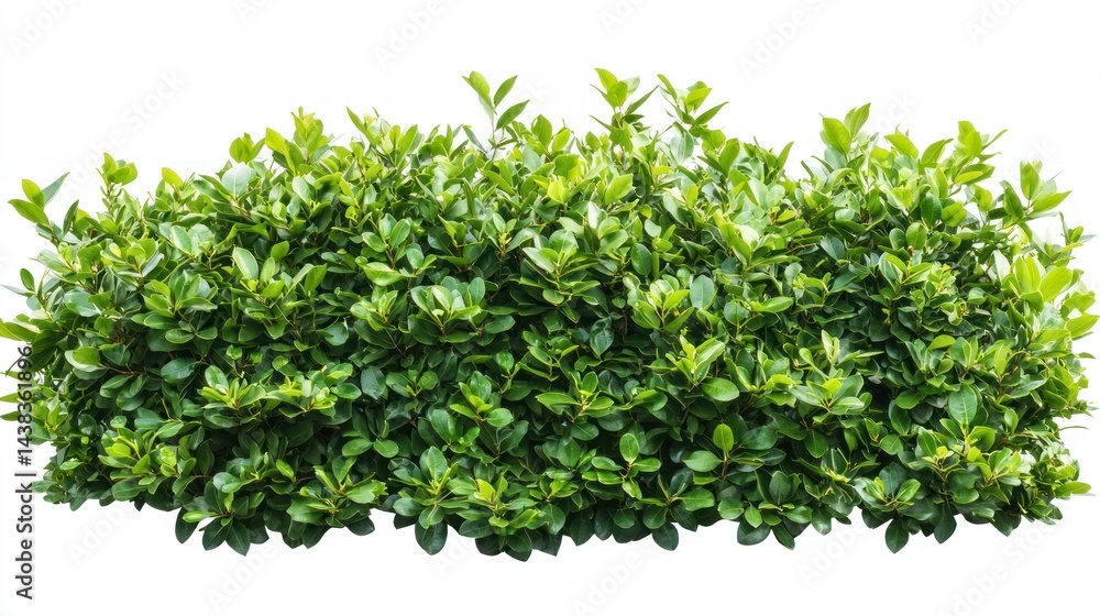 Obraz premium Cluster of lush garden bushes with layered leaves and soft textures on a white background.