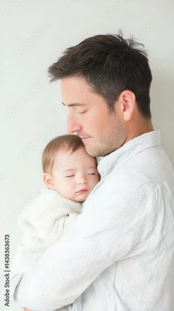 Gentle fatherhood moment of gentle fatherhood bonding as a gentle fatherhood moment cradles a peacefully sleeping baby Gentle fatherhood moment of gentle fatherhood bonding as a gentle fatherhood moment cradles a peacefully sleeping baby