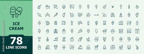 Ice Cream icon set. Included ice, food, cream, dessert, cone, and more. Ice Cream modern icon pack. Minimalist vector collections. Vector illustration. Pixel perfect.