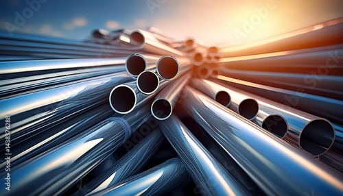 close up of stack of stainless steel pipes metallurgy industry concept generative ai