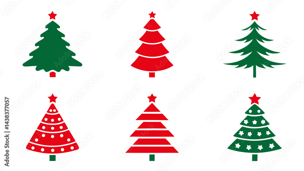 Obraz premium set of red and green christmas tree icon on tranparent background