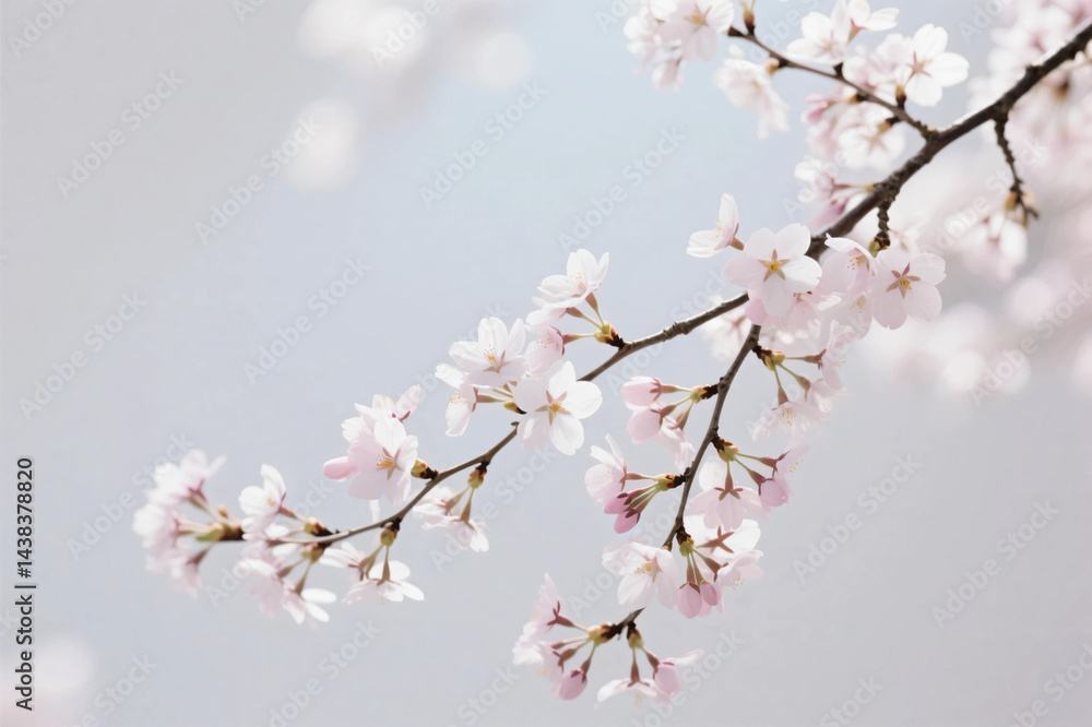 Cherry Blossom Branches: Delicate pink or white blossoms on slender, dark brown branches arranged against a clean, light-colored background. Cherry Blossom Branches: Delicate pink or white blossoms on slender, dark brown branches arranged against a clean, light-colored background.