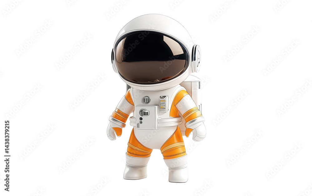 Naklejka premium White and orange astronaut is standing on transparent or white background,png