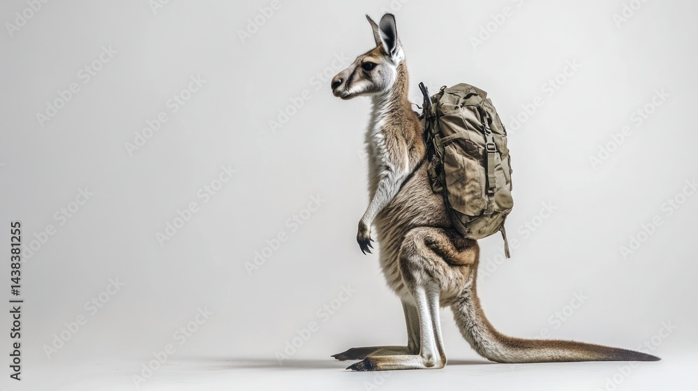 Fototapeta premium Kangaroo backpack travel studio shot