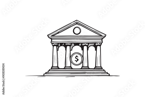 Bank building line art and black color