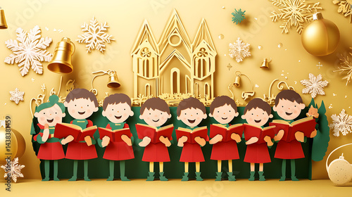 children, cartoon, boy, child, christmas, family, illustration, vector, kids, kid, people, baby, fun, group, school, childhood, girls, winter, holiday, mother, art, drawing, tree, singing, happiness