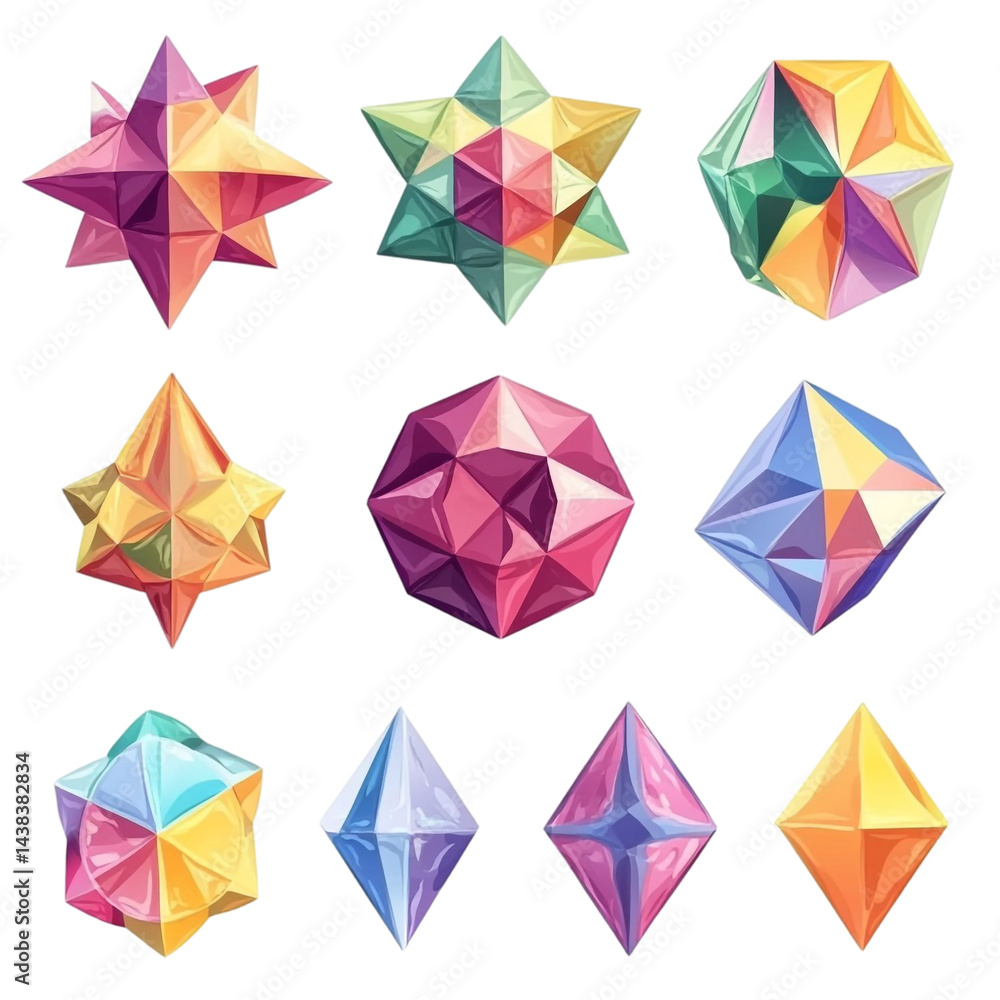 Colorful Geometric Crystal Shapes Abstract Art Design, Colorful Geometric Crystal Shapes Abstract Art Design,