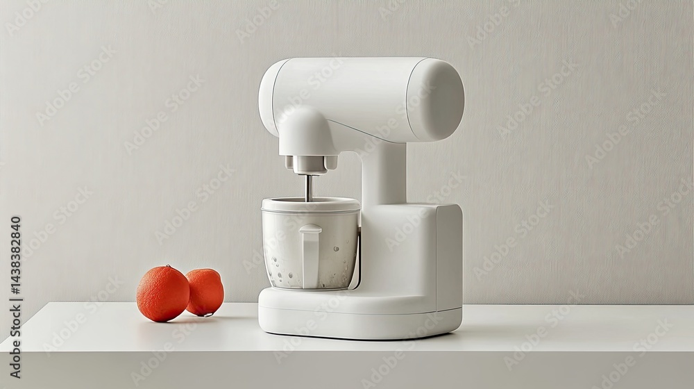 Modern Kitchen Mixer with White Design and Fresh Fruits Display Modern Kitchen Mixer with White Design and Fresh Fruits Display