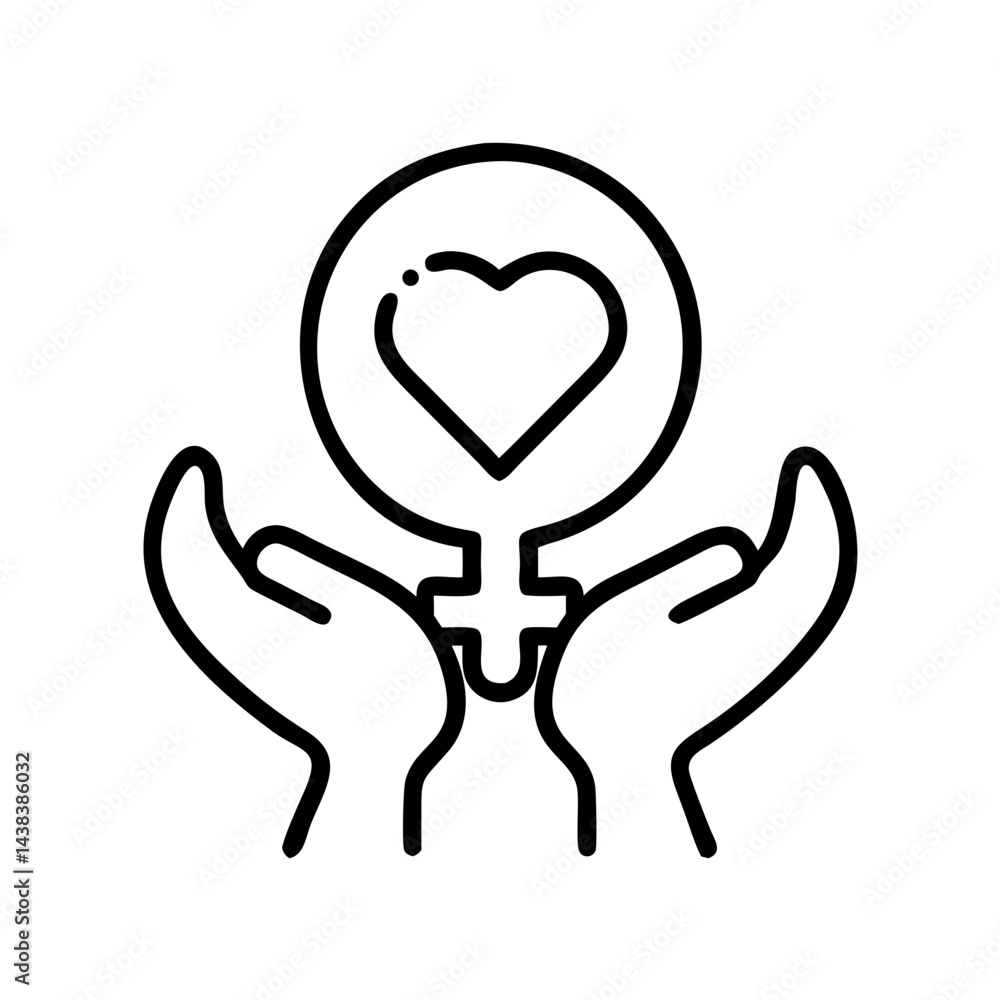 Hands holding a female symbol with heart Hands holding a female symbol with heart
