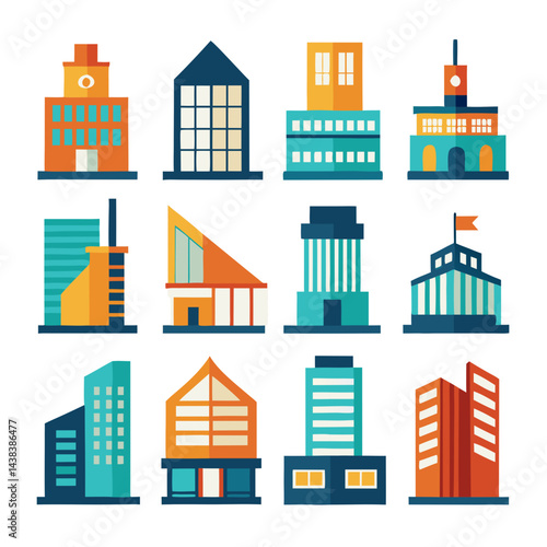Modern Building Icons Flat Design Scalable Graphics for Branding