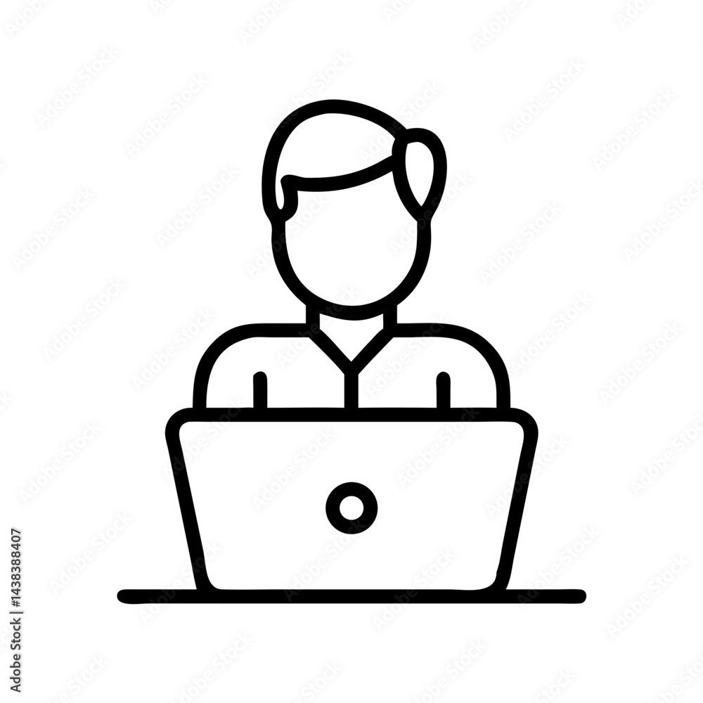 Person working on laptop in minimalist style Person working on laptop in minimalist style