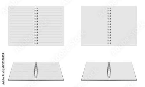 white lined and blank spiral notebook open set vector illustration isolated on white background.