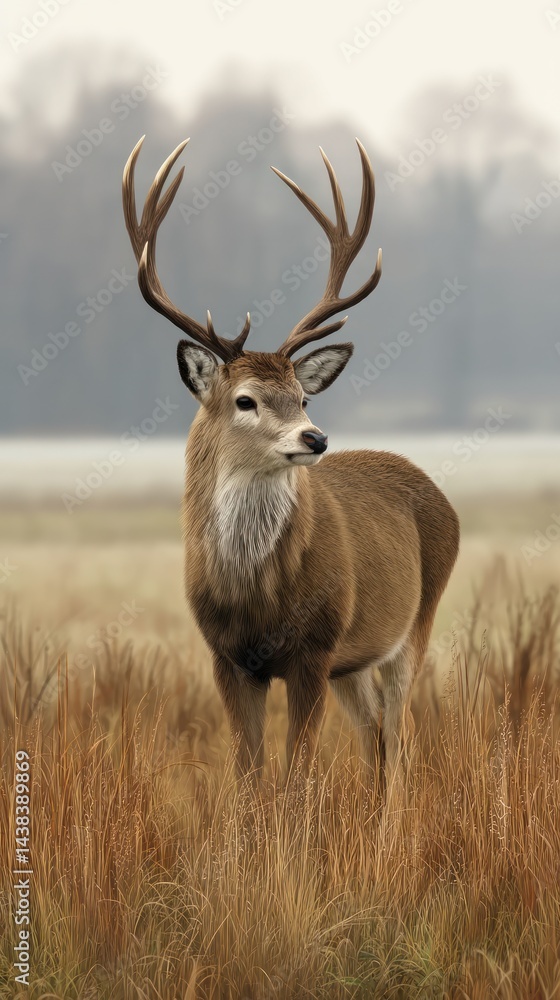 Majestic deer in a field, autumnal colors Majestic deer in a field, autumnal colors