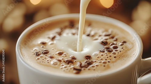 Obraz na płótnie Creamy Milk Pouring into Aromatic Coffee with Coffee Beans Close up w salonie