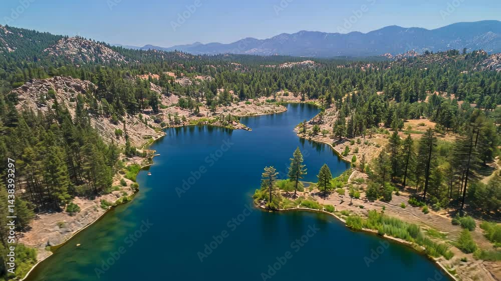 Mountain Lake Aerial View, Sunny Day Mountain Lake Aerial View, Sunny Day