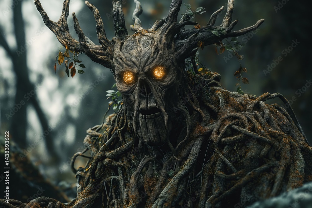 Mythical tree creature in forest