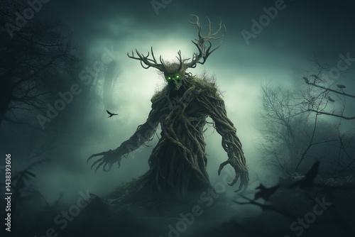 Obraz na płótnie Terrifying tree monster in mist w salonie