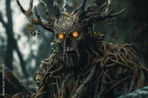 Mythical tree creature in forest