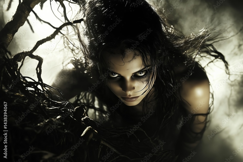 Feral witch with haunting eyes