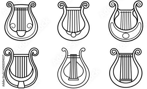 Outline Drawings of Ancient Lyres icon set design