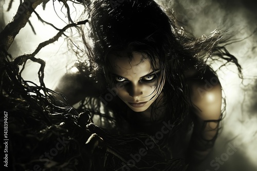 Obraz na płótnie Feral witch with haunting eyes w salonie