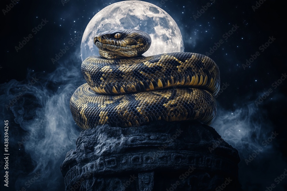 Golden snake under moonlight
