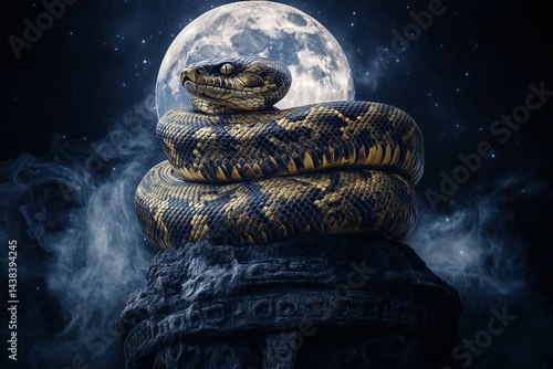 Obraz na płótnie Golden snake under moonlight w salonie