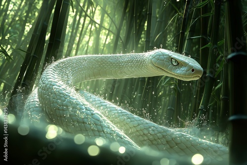 Obraz na płótnie White snake in bamboo forest w salonie