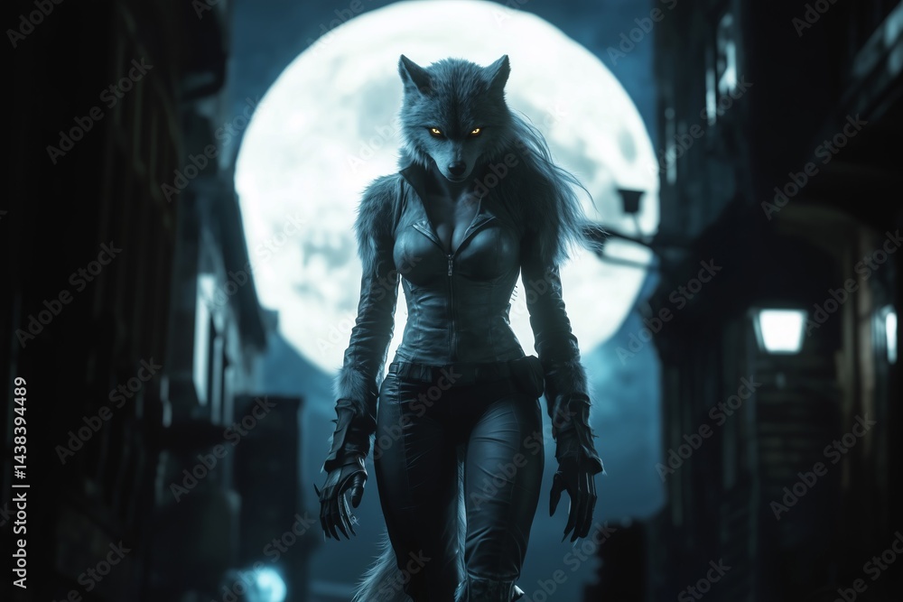 She-werewolf in the city at night